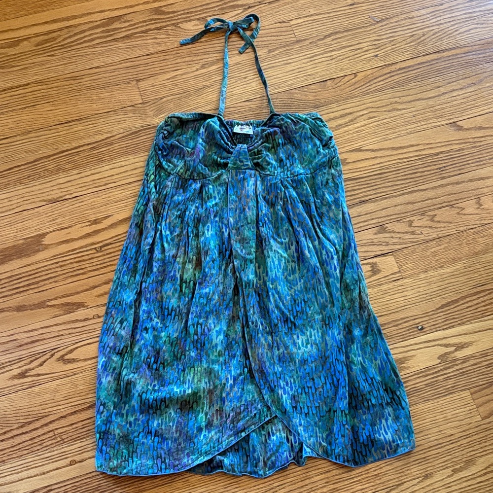 Tropical Halter Vibrant Blue Green Turquoise Halter Dress Coverup OneSize